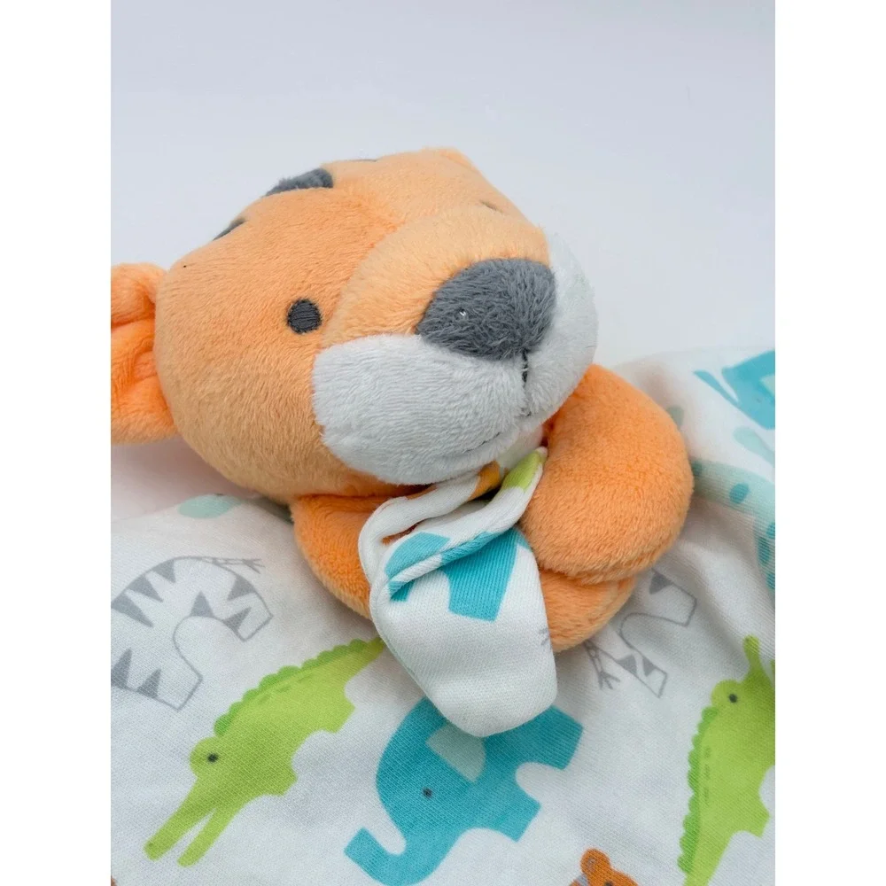 Gymboree Tiger Plush Security Blanket Lovey Jungle Animal Print Blue Orange NEW